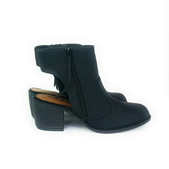Michael Antonio Shoes - Womens Open Heel Closed Toe Zip Bootie Black Vegan